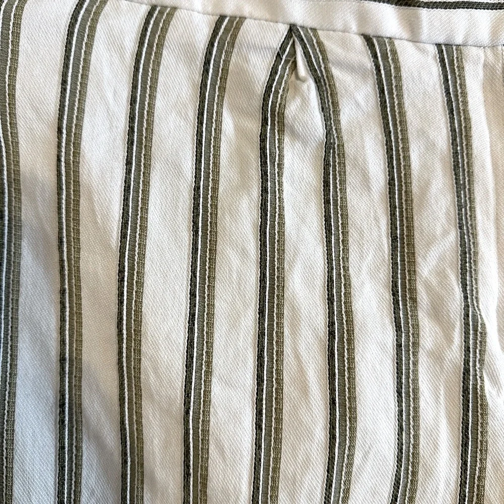 EXPRESS white high paperbag waist olive green pinstriped ankle pants sz 18 NWOT! - Picture 6 of 7